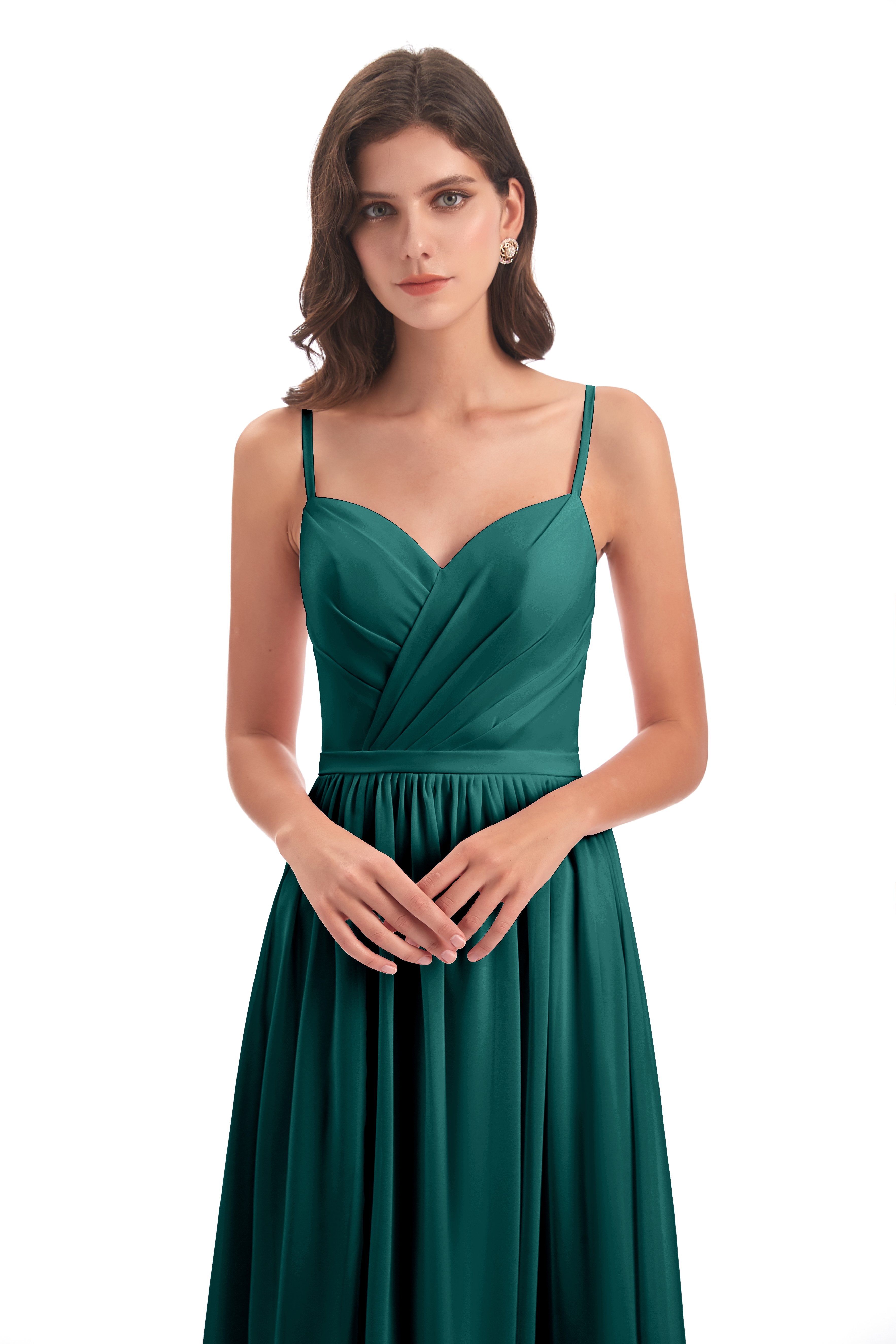 Kimora Spaghetti Straps Chiffon Long Bridesmaid Dresses with Slit