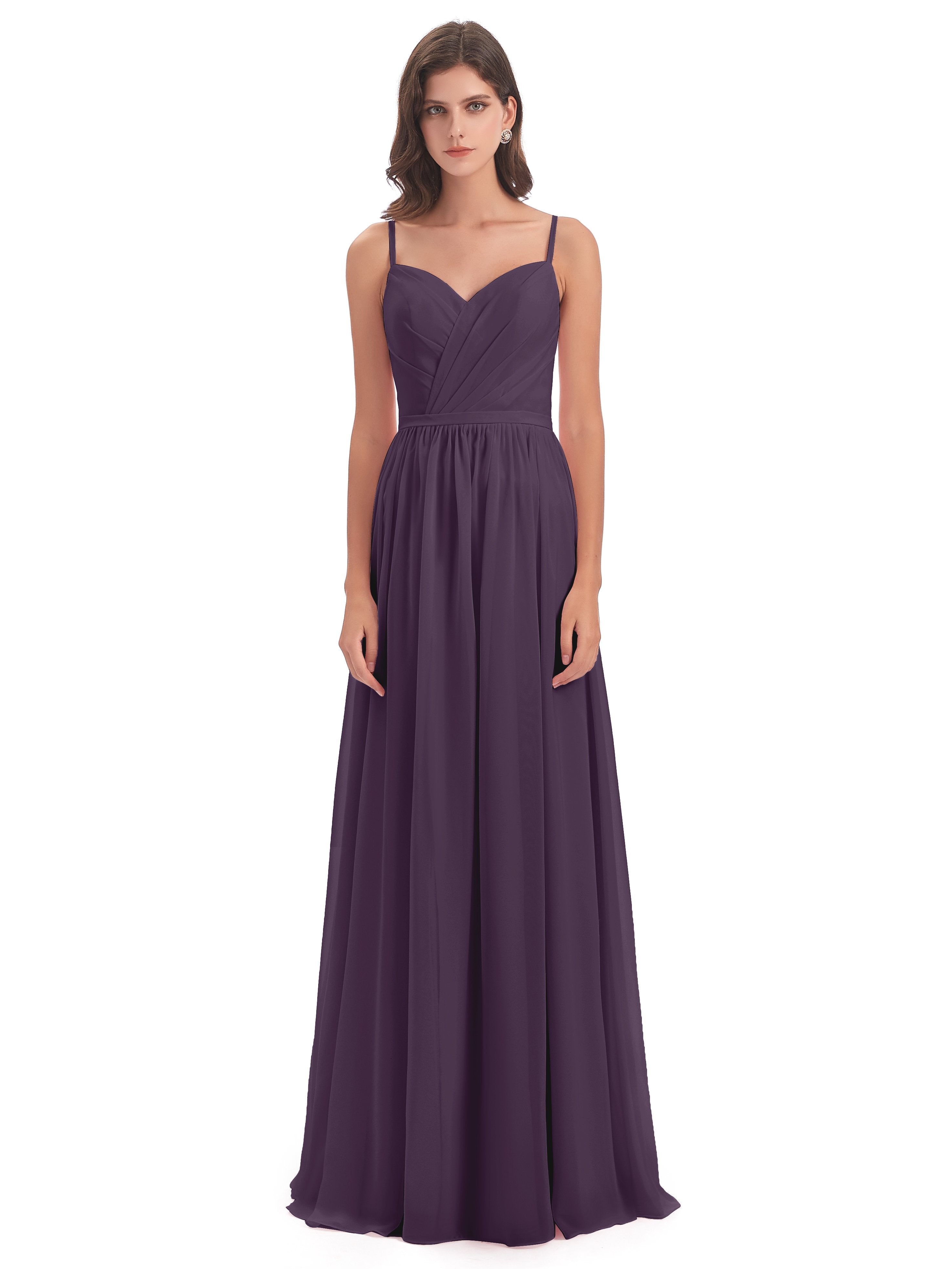 Kimora Spaghetti Straps Chiffon Long Bridesmaid Dresses with Slit