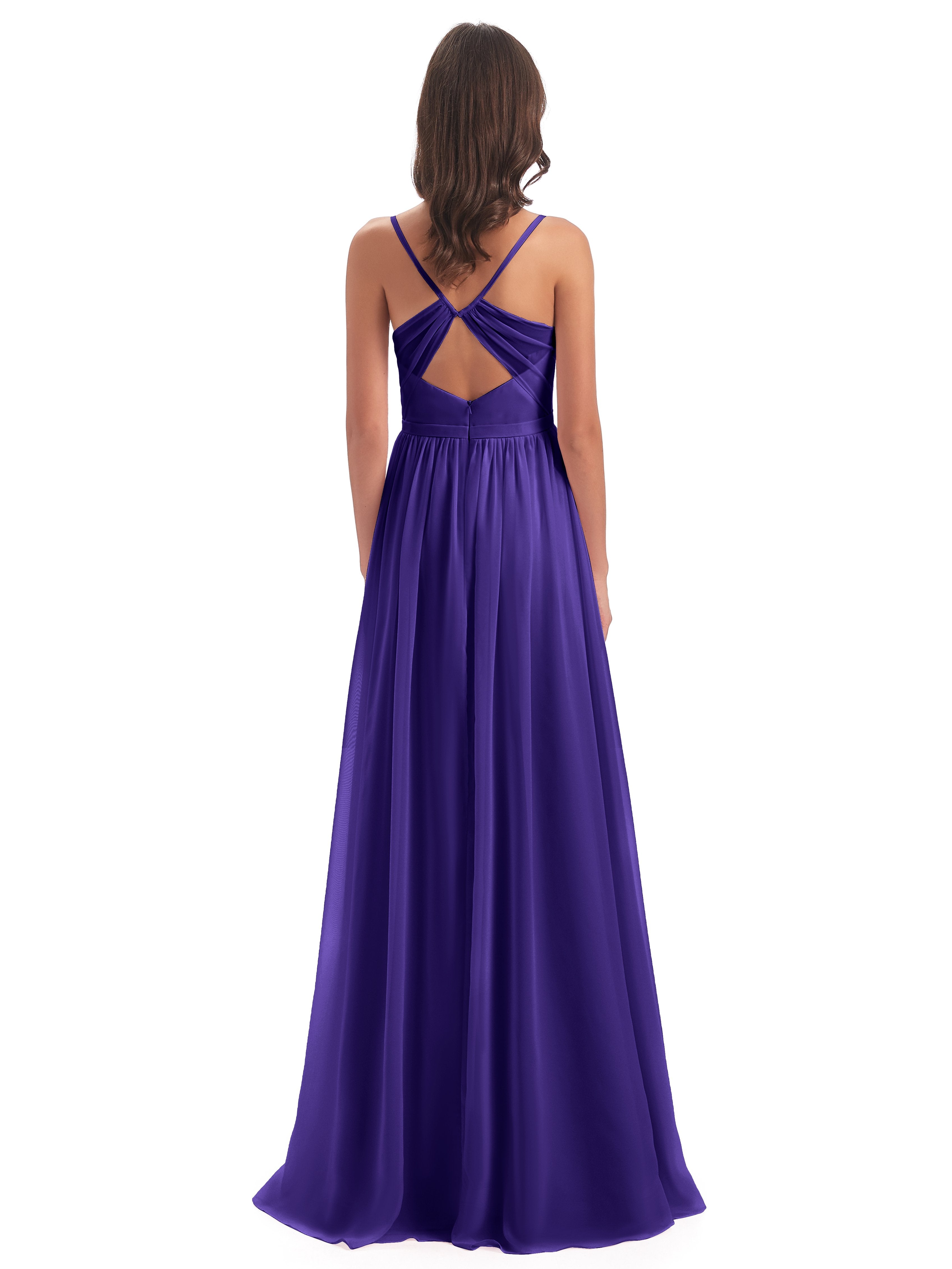 Kimora Spaghetti Straps Chiffon Long Bridesmaid Dresses with Slit