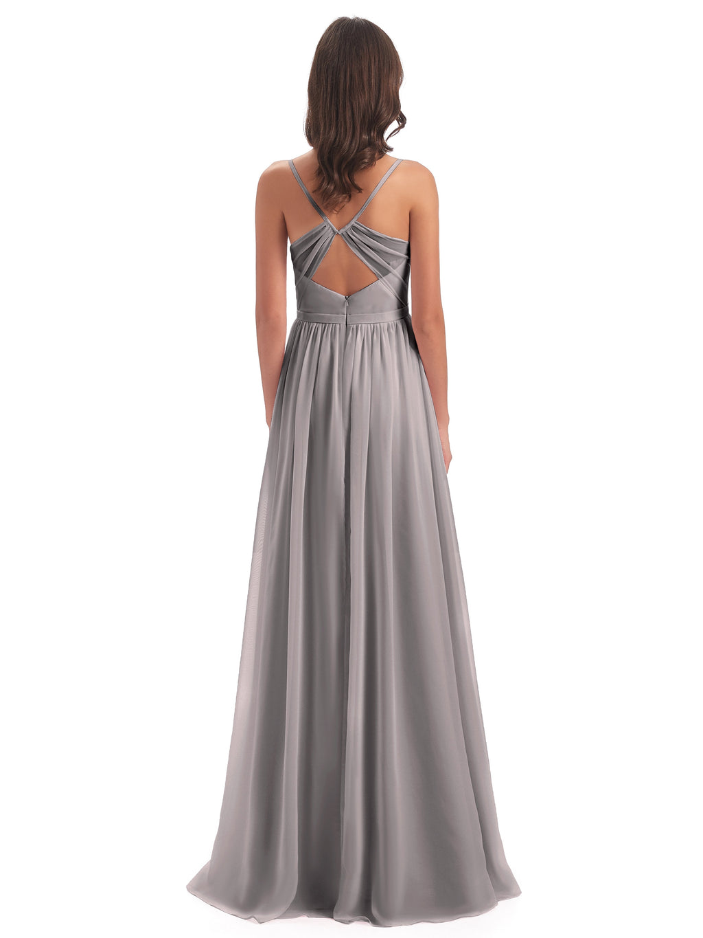 Kimora Spaghetti Straps Chiffon Long Bridesmaid Dresses with Slit