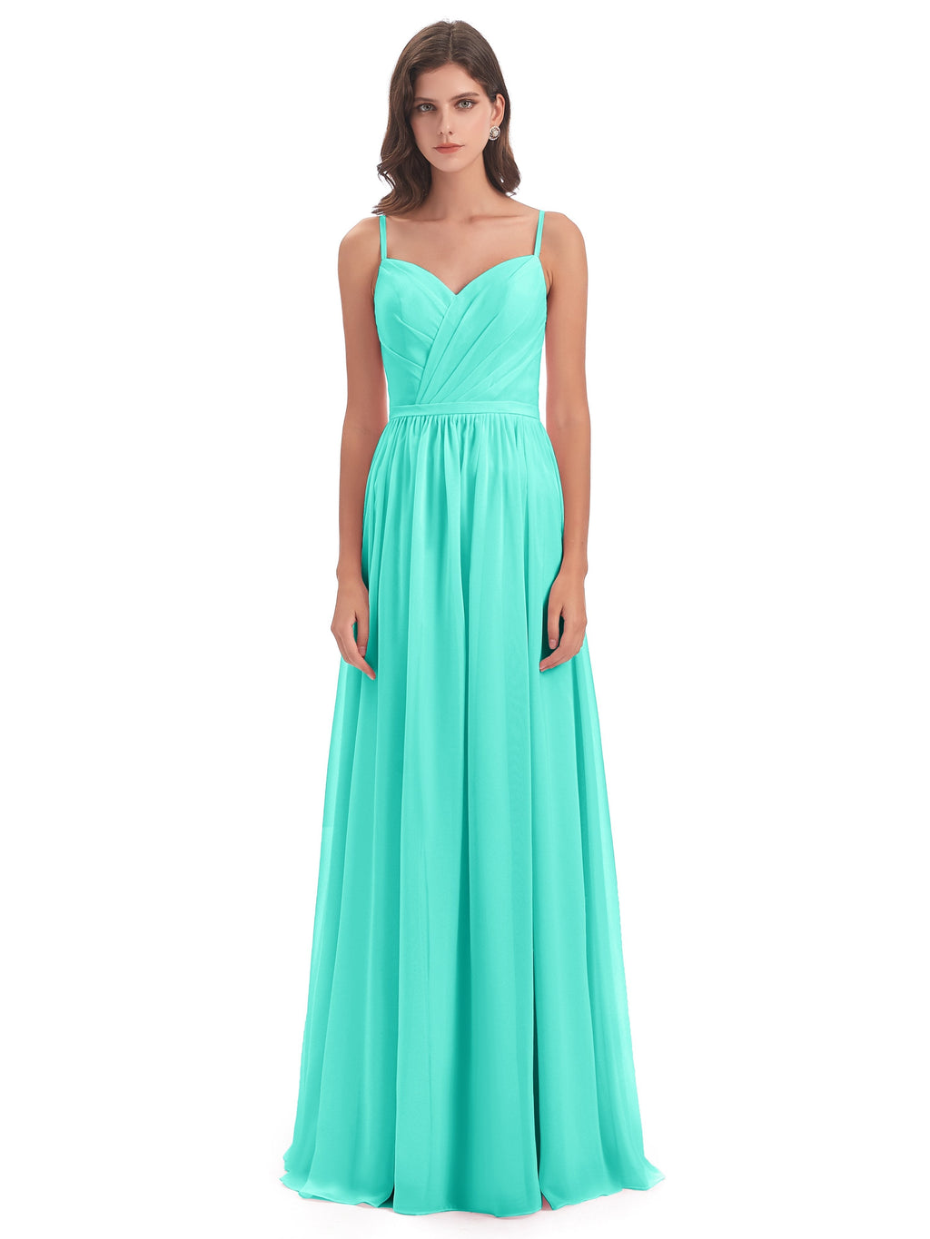 Kimora Spaghetti Straps Chiffon Long Bridesmaid Dresses with Slit