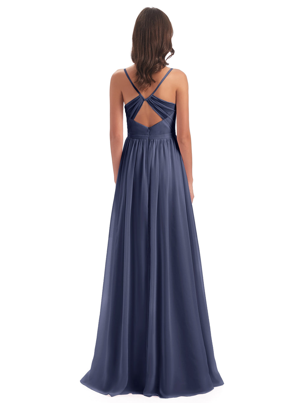 Kimora Spaghetti Straps Chiffon Long Bridesmaid Dresses with Slit