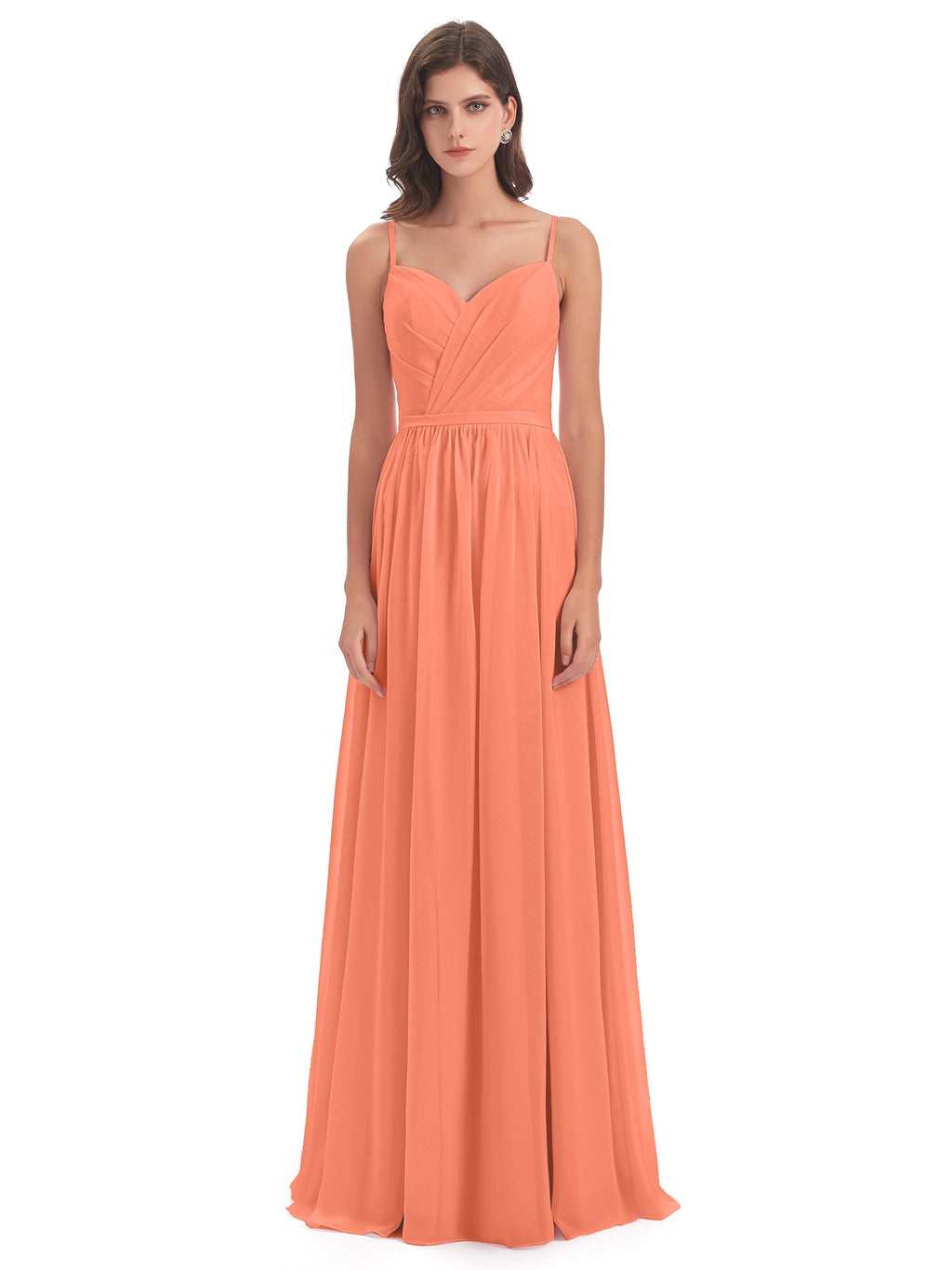 Kimora Spaghetti Straps Chiffon Long Bridesmaid Dresses with Slit
