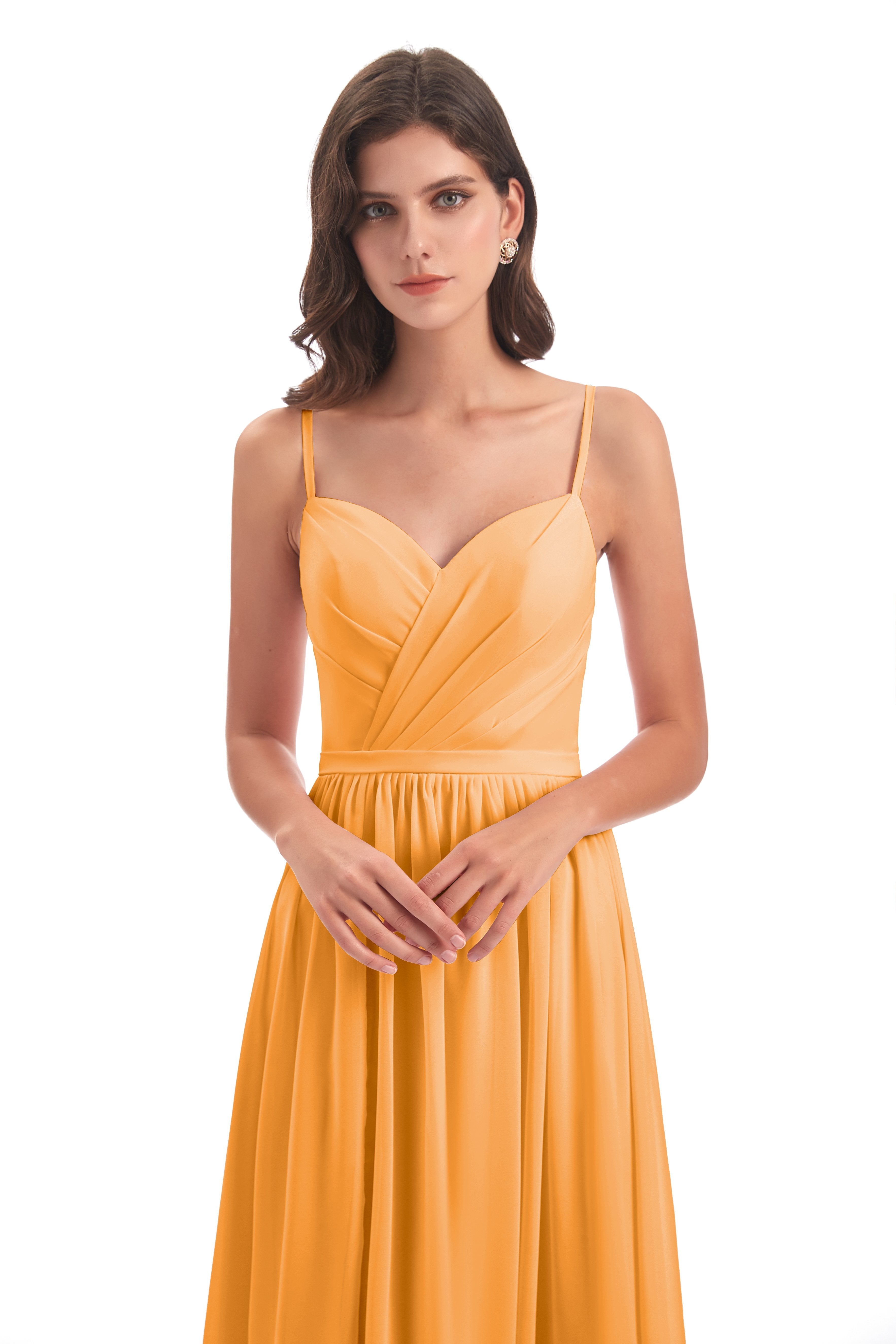 Kimora Spaghetti Straps Chiffon Long Bridesmaid Dresses with Slit