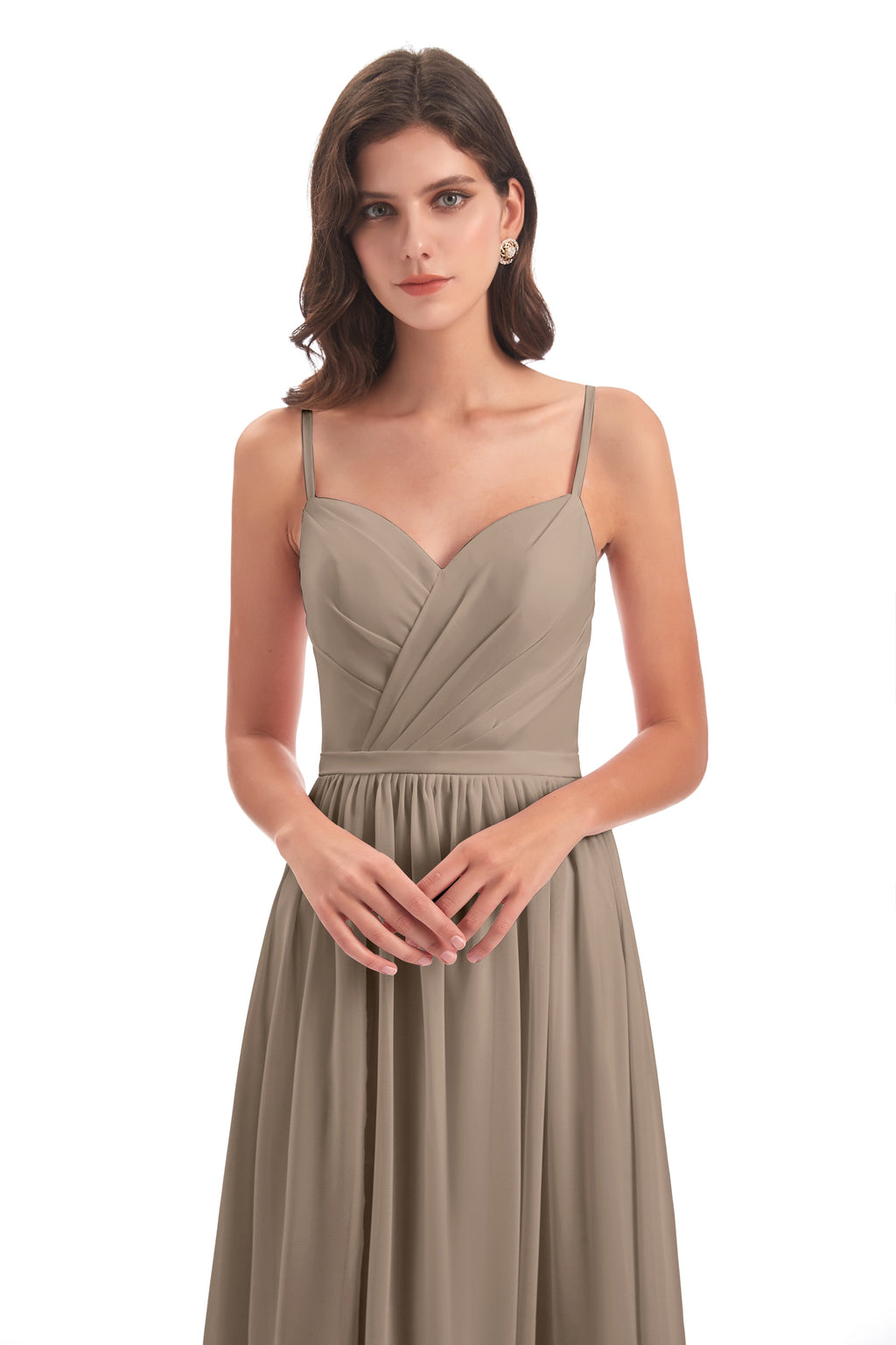 Kimora Spaghetti Straps Chiffon Long Bridesmaid Dresses with Slit