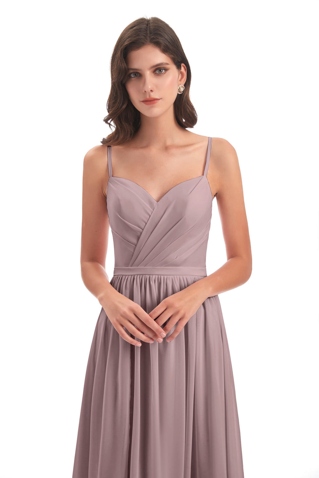 Kimora Spaghetti Straps Chiffon Long Bridesmaid Dresses with Slit