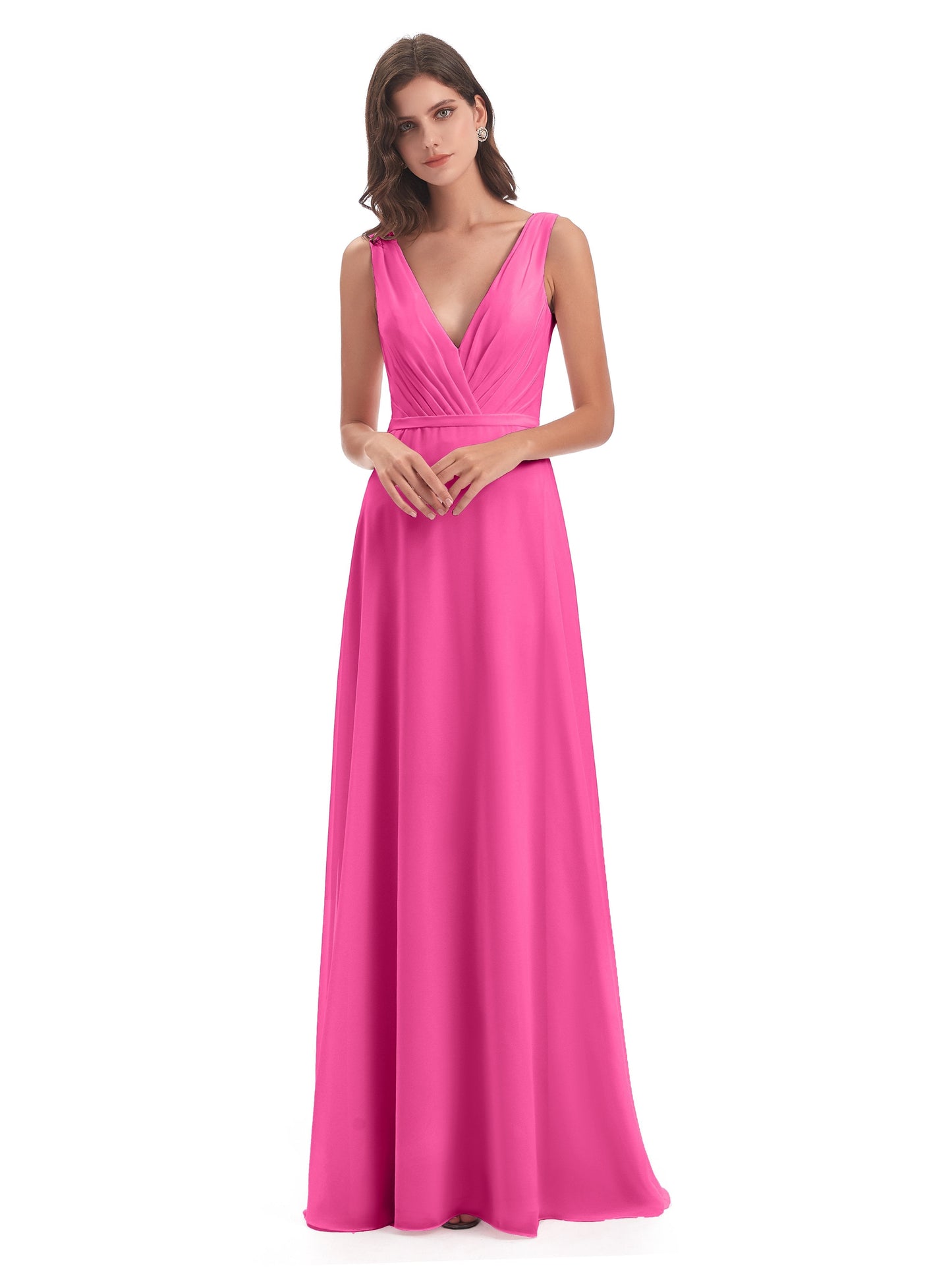 Kristina Sheath Floor Length V-Neck Chiffon Bridesmaid Dresses