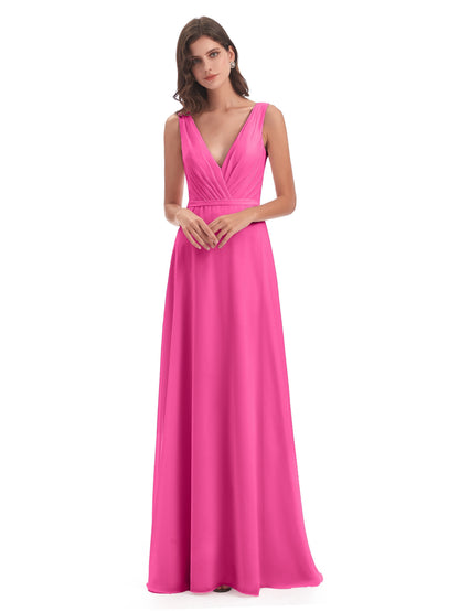 Kristina Sheath Floor Length V-Neck Chiffon Bridesmaid Dresses