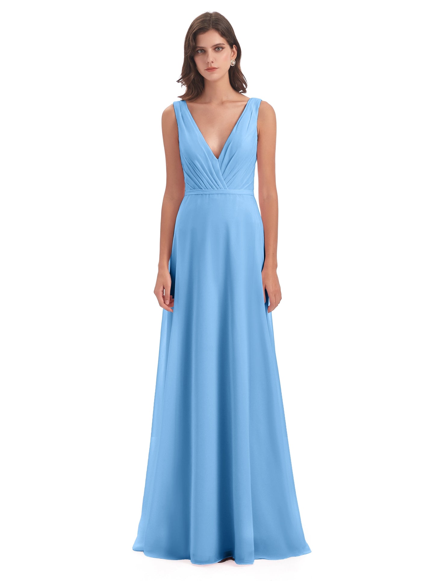 Kristina Sheath Floor Length V-Neck Chiffon Bridesmaid Dresses