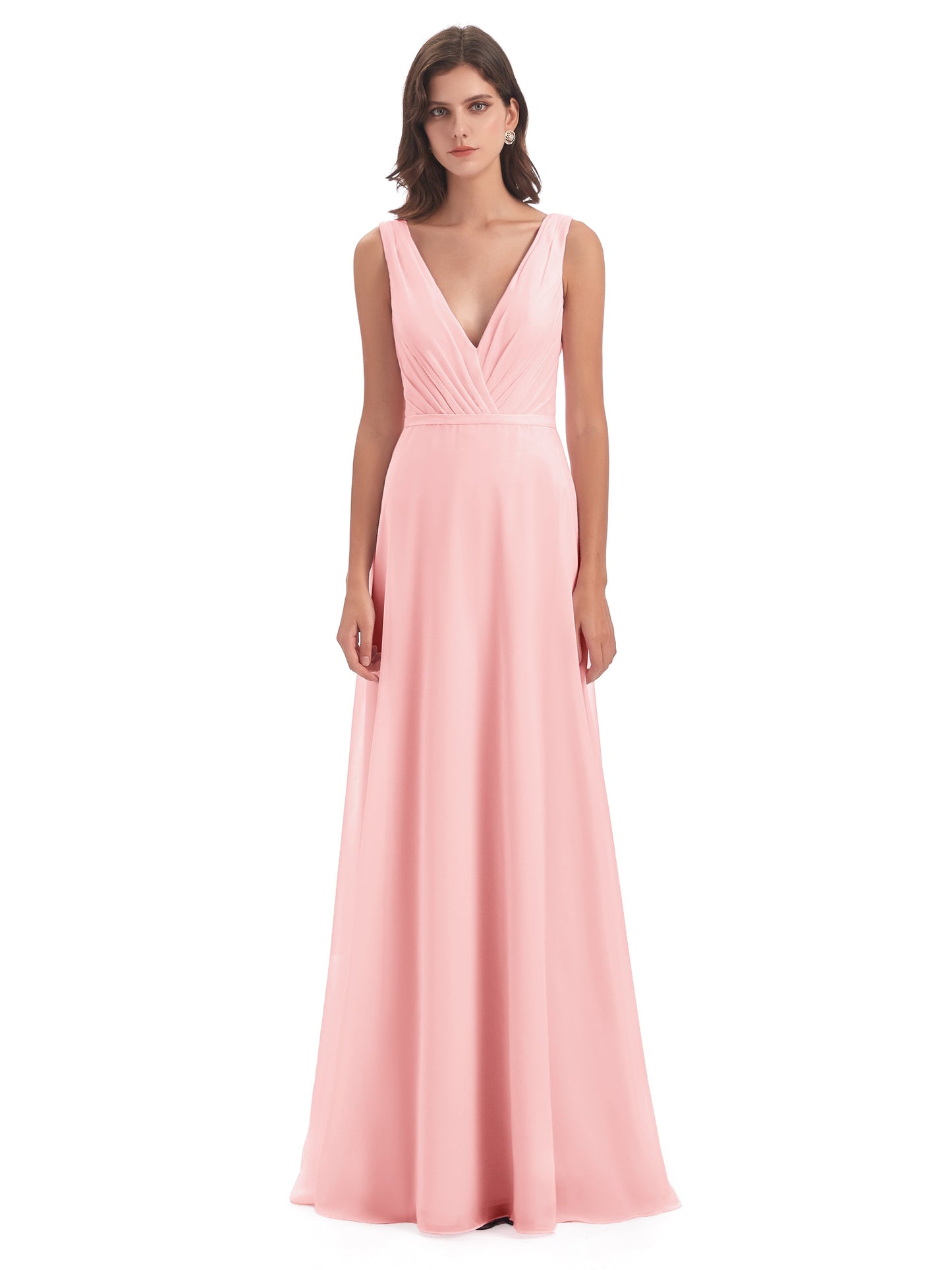 Kristina Sheath Floor Length V-Neck Chiffon Bridesmaid Dresses