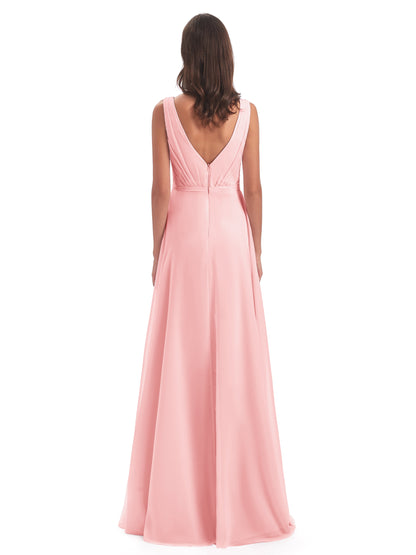 Kristina Sheath Floor Length V-Neck Chiffon Bridesmaid Dresses