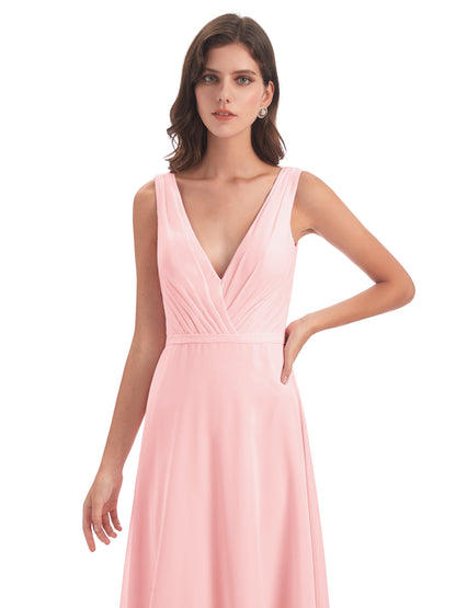 Kristina Sheath Floor Length V-Neck Chiffon Bridesmaid Dresses
