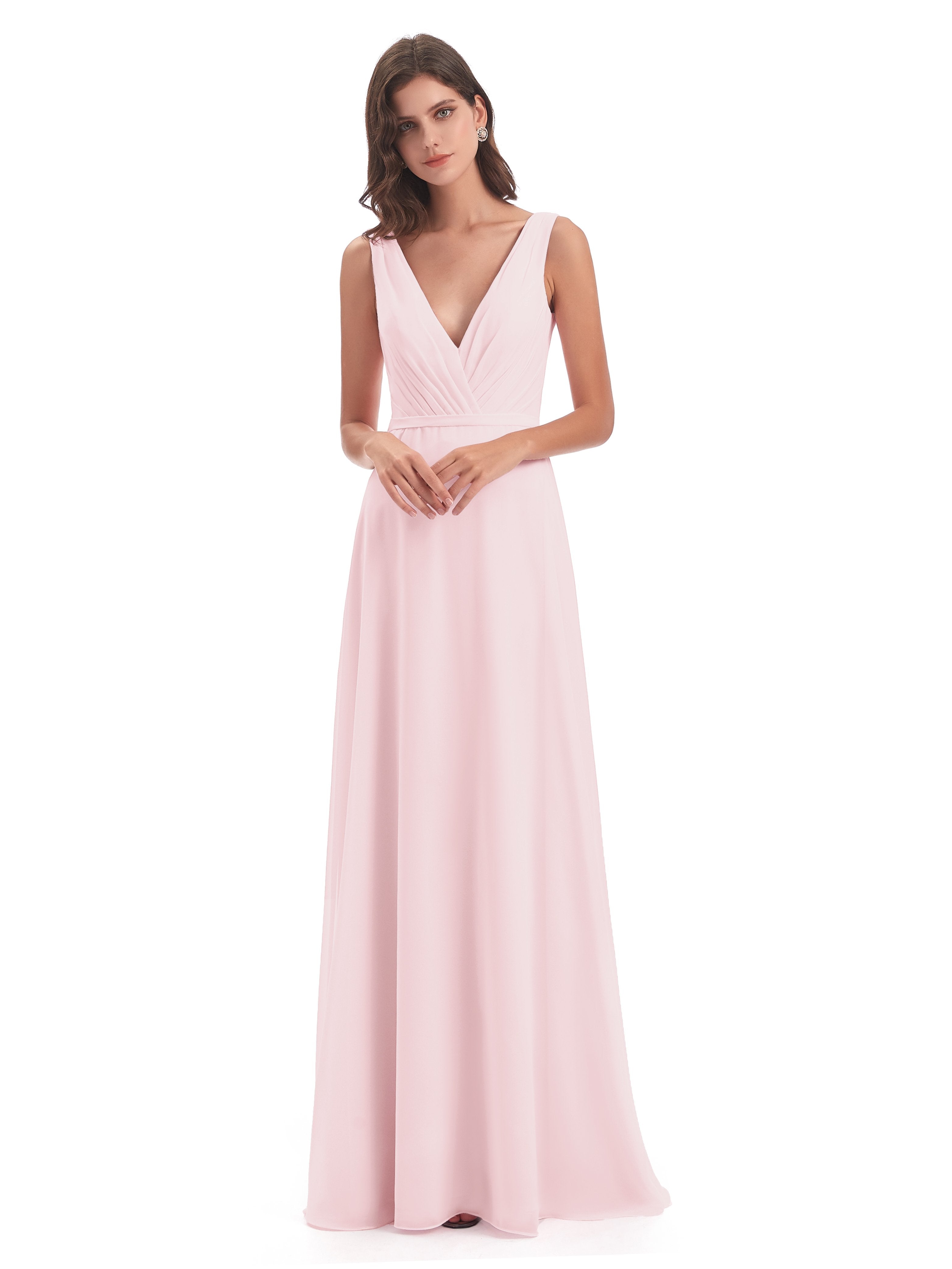 Kristina Sheath Floor Length V-Neck Chiffon Bridesmaid Dresses