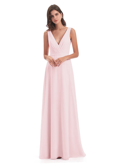 Kristina Sheath Floor Length V-Neck Chiffon Bridesmaid Dresses