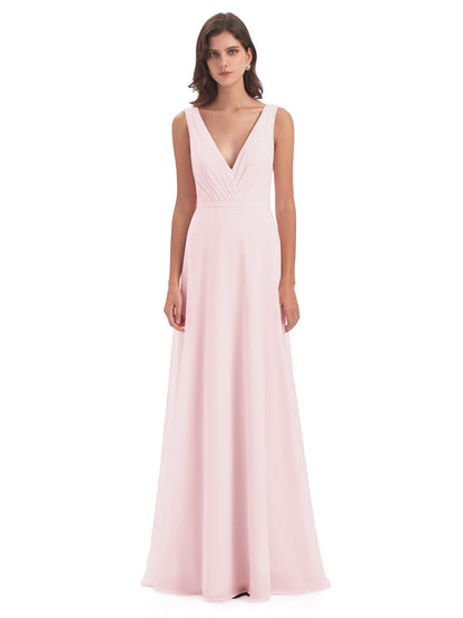 Kristina Sheath Floor Length V-Neck Chiffon Bridesmaid Dresses