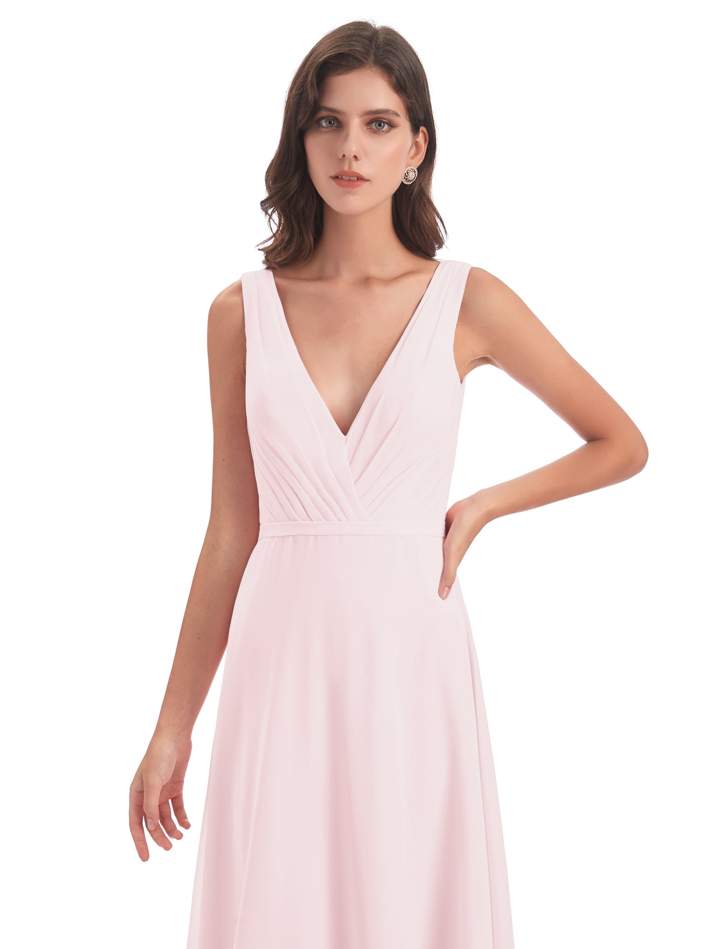 Kristina Sheath Floor Length V-Neck Chiffon Bridesmaid Dresses