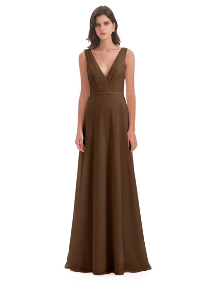 Kristina Sheath Floor Length V-Neck Chiffon Bridesmaid Dresses
