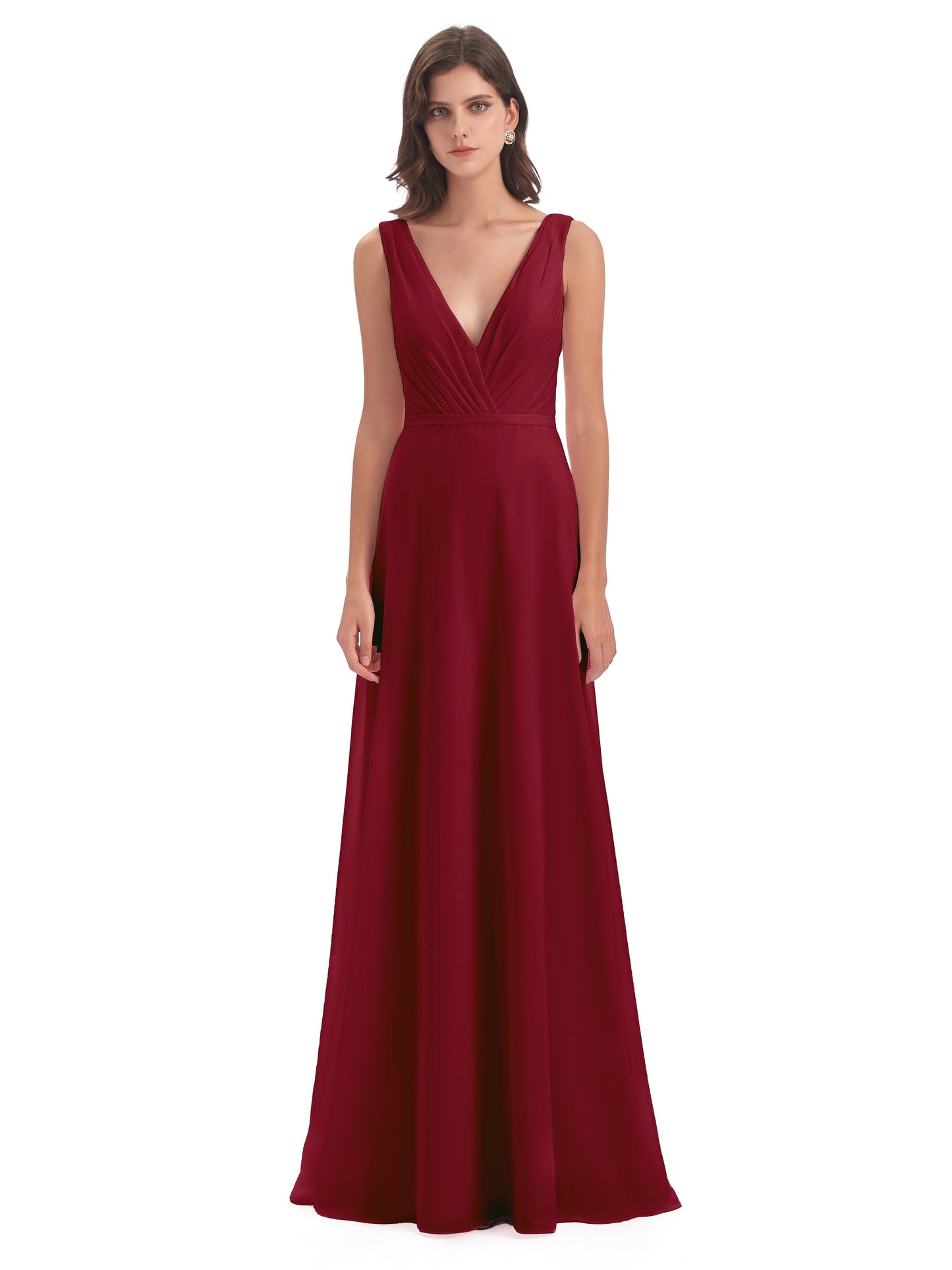 Kristina Sheath Floor Length V-Neck Chiffon Bridesmaid Dresses