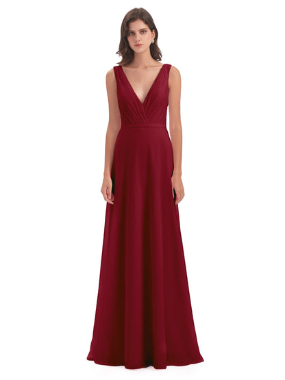 Kristina Sheath Floor Length V-Neck Chiffon Bridesmaid Dresses