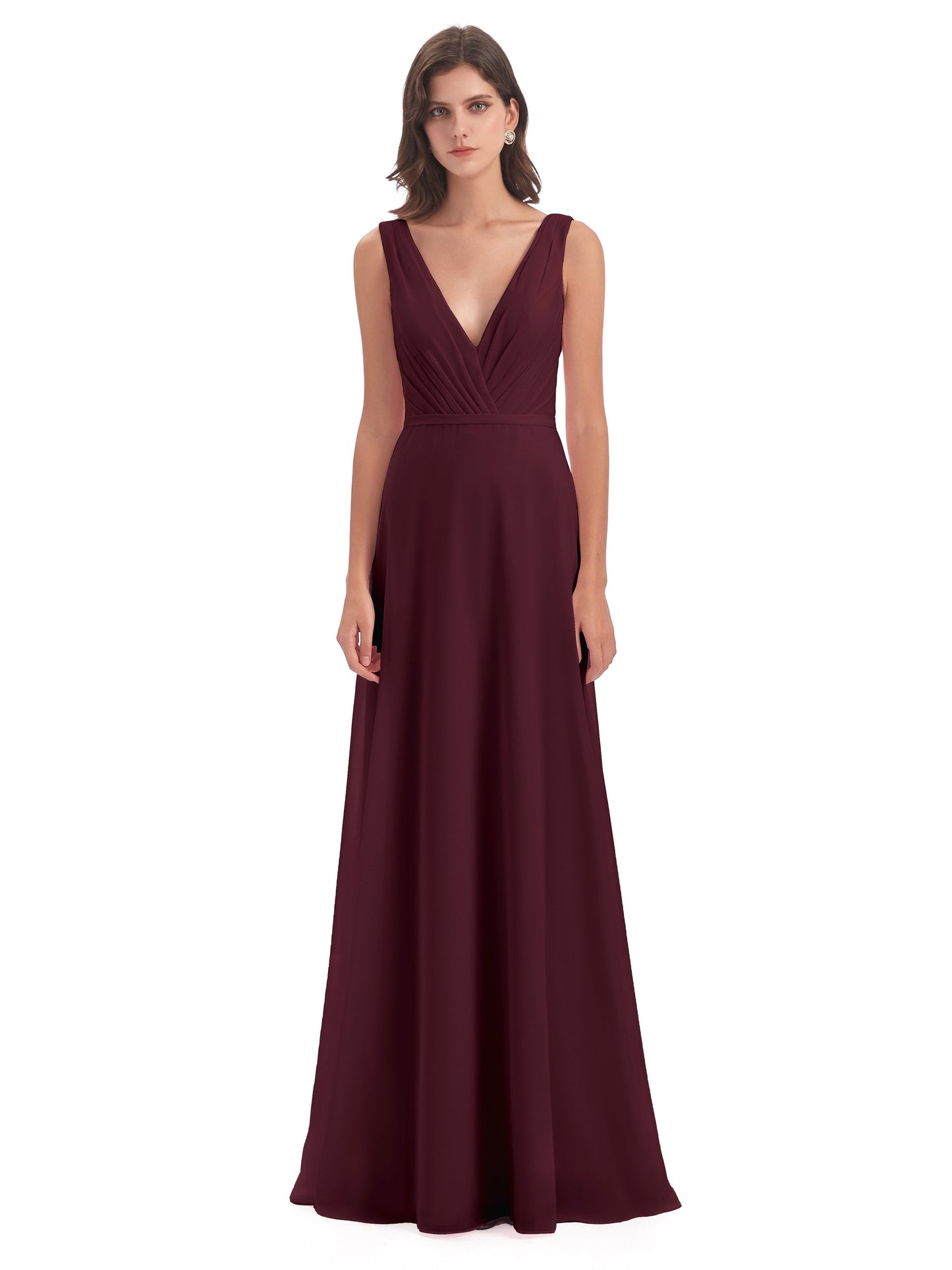 Kristina Sheath Floor Length V-Neck Chiffon Bridesmaid Dresses