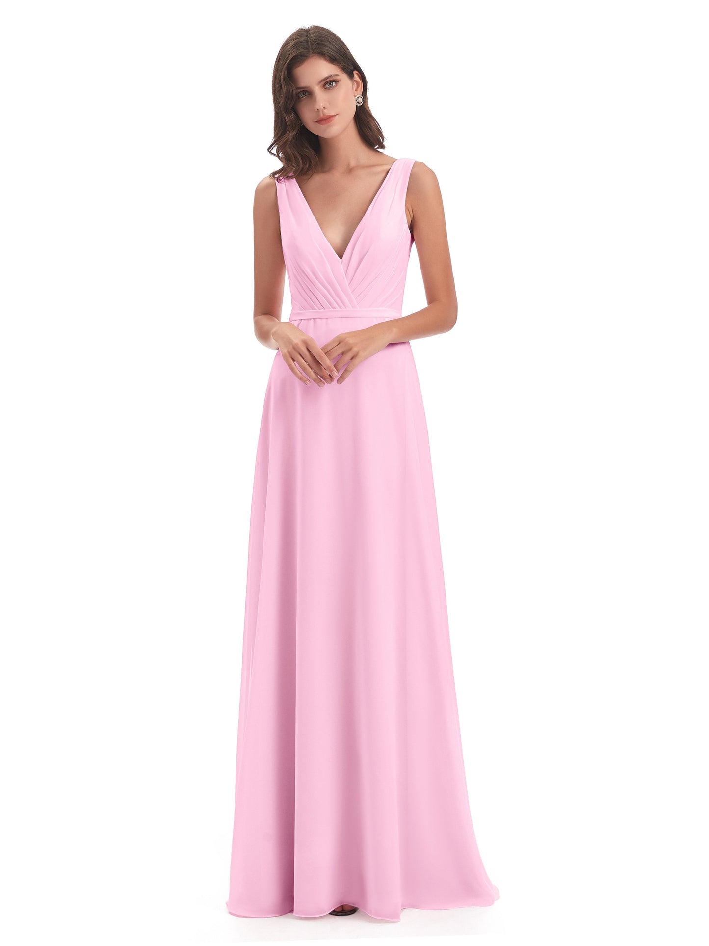 Kristina Sheath Floor Length V-Neck Chiffon Bridesmaid Dresses