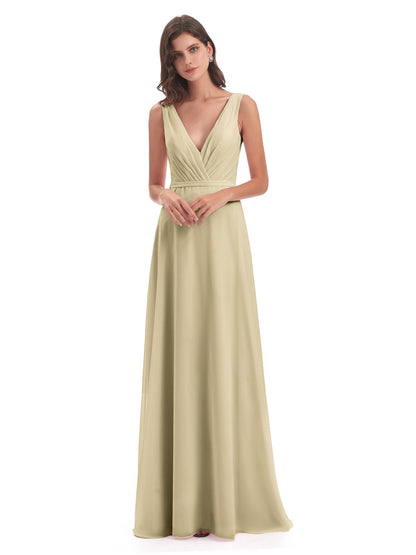 Kristina Sheath Floor Length V-Neck Chiffon Bridesmaid Dresses