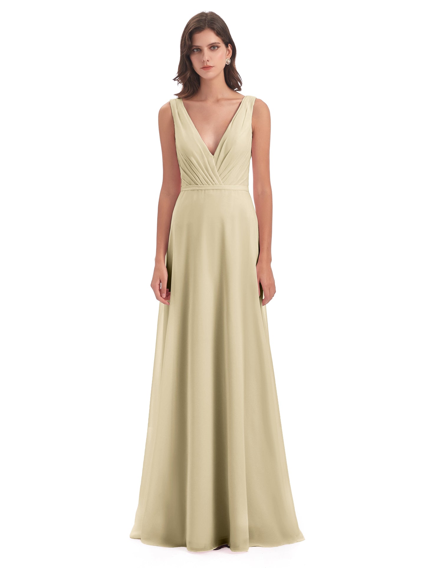 Kristina Sheath Floor Length V-Neck Chiffon Bridesmaid Dresses