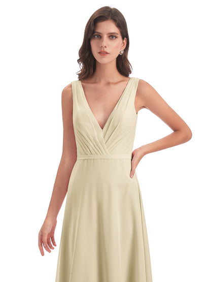 Kristina Sheath Floor Length V-Neck Chiffon Bridesmaid Dresses