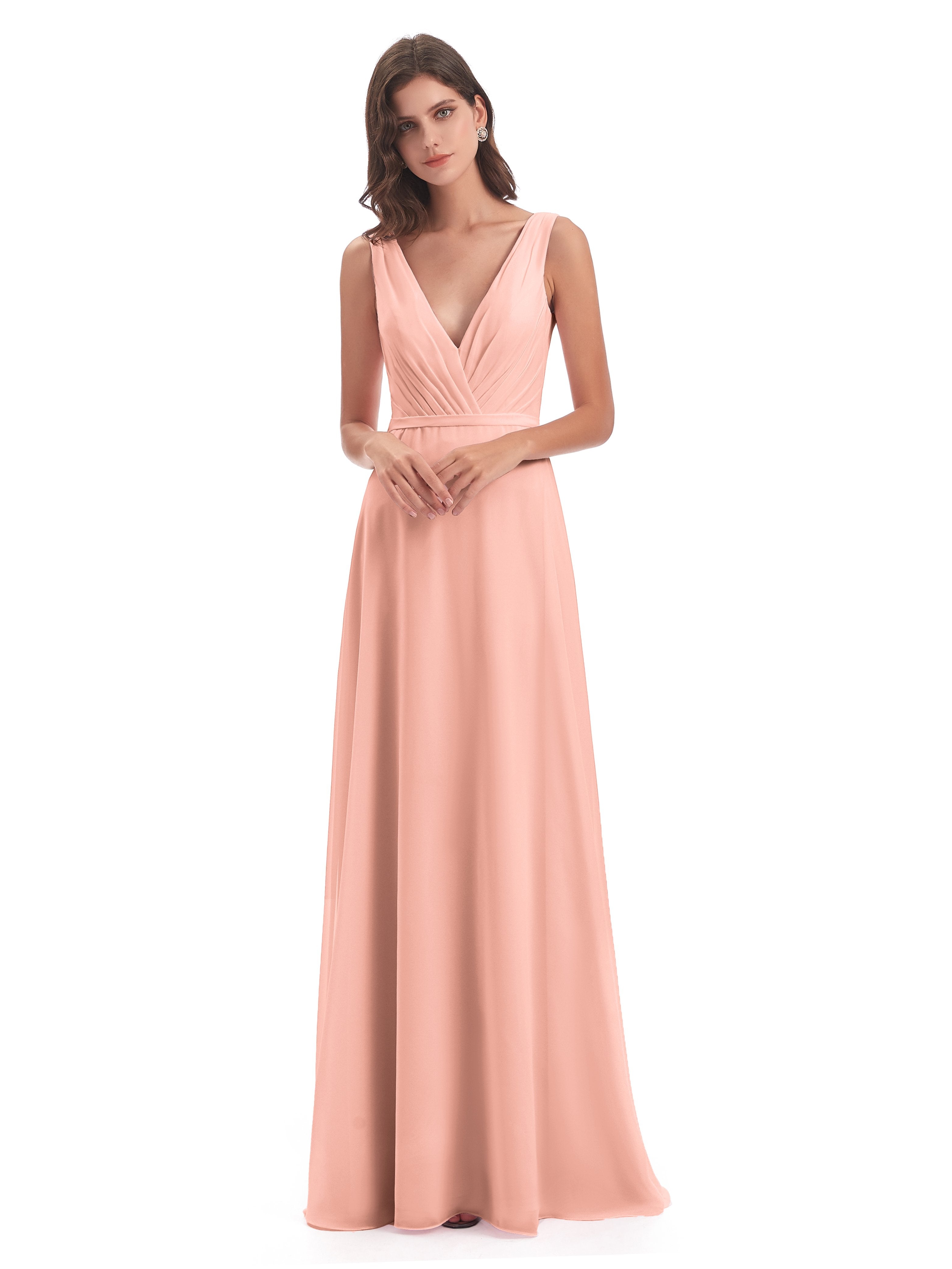 Kristina Sheath Floor Length V-Neck Chiffon Bridesmaid Dresses