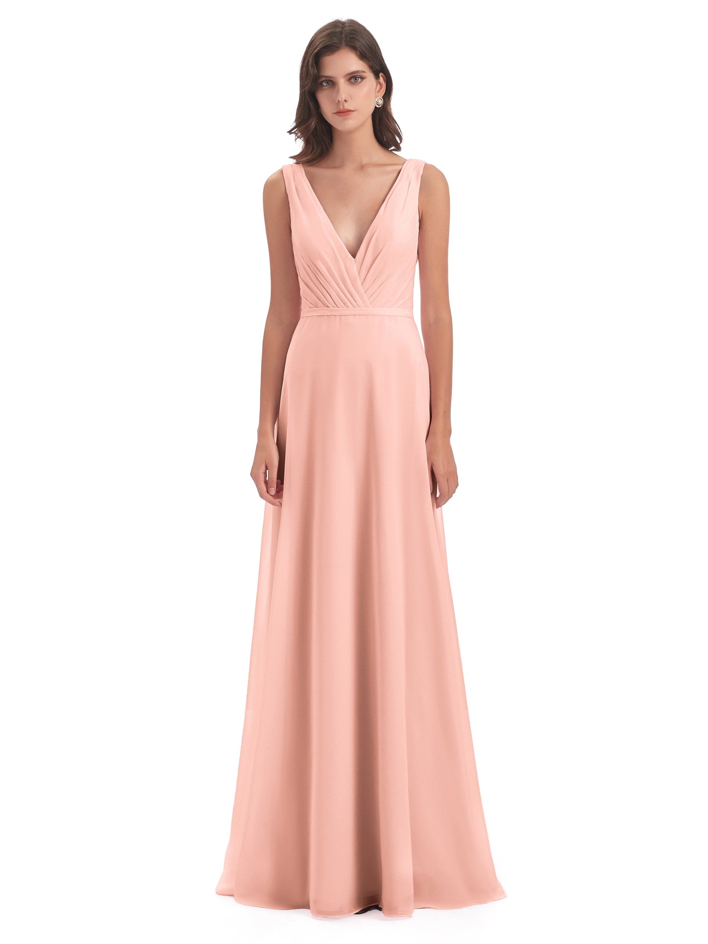 Kristina Sheath Floor Length V-Neck Chiffon Bridesmaid Dresses