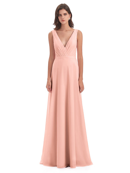 Kristina Sheath Floor Length V-Neck Chiffon Bridesmaid Dresses