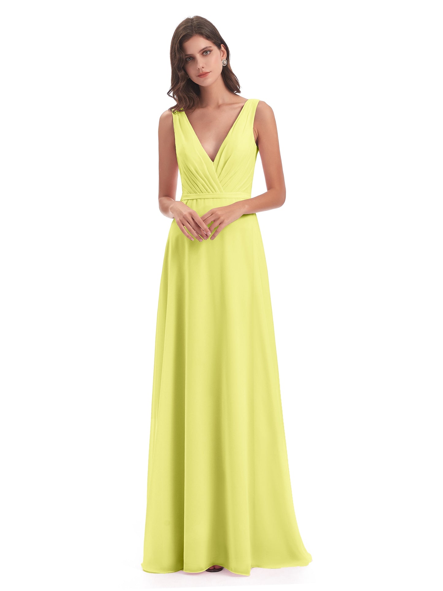 Kristina Sheath Floor Length V-Neck Chiffon Bridesmaid Dresses