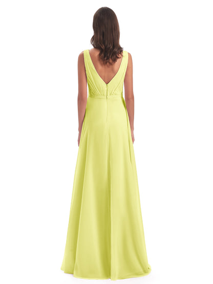 Kristina Sheath Floor Length V-Neck Chiffon Bridesmaid Dresses