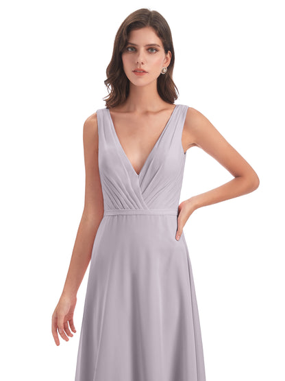 Kristina Sheath Floor Length V-Neck Chiffon Bridesmaid Dresses