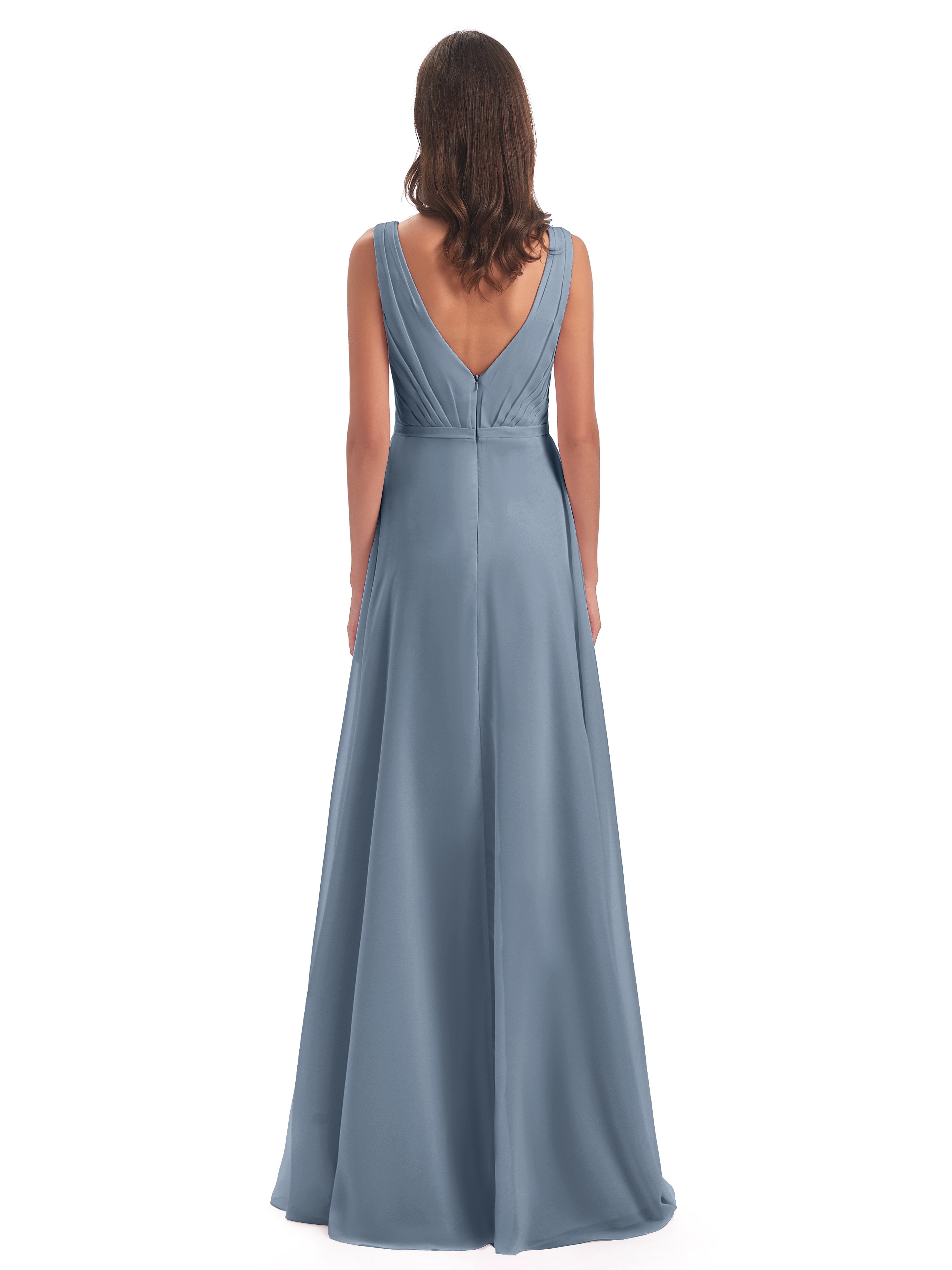 Kristina Sheath Floor Length V-Neck Chiffon Bridesmaid Dresses