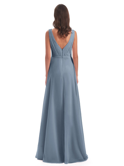 Kristina Sheath Floor Length V-Neck Chiffon Bridesmaid Dresses