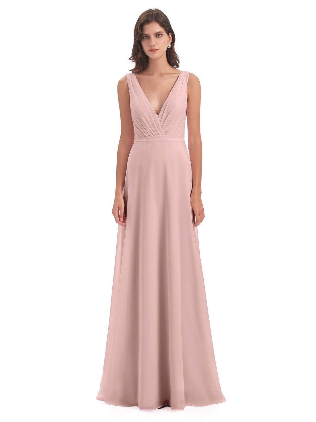 Kristina Sheath Floor Length V-Neck Chiffon Bridesmaid Dresses