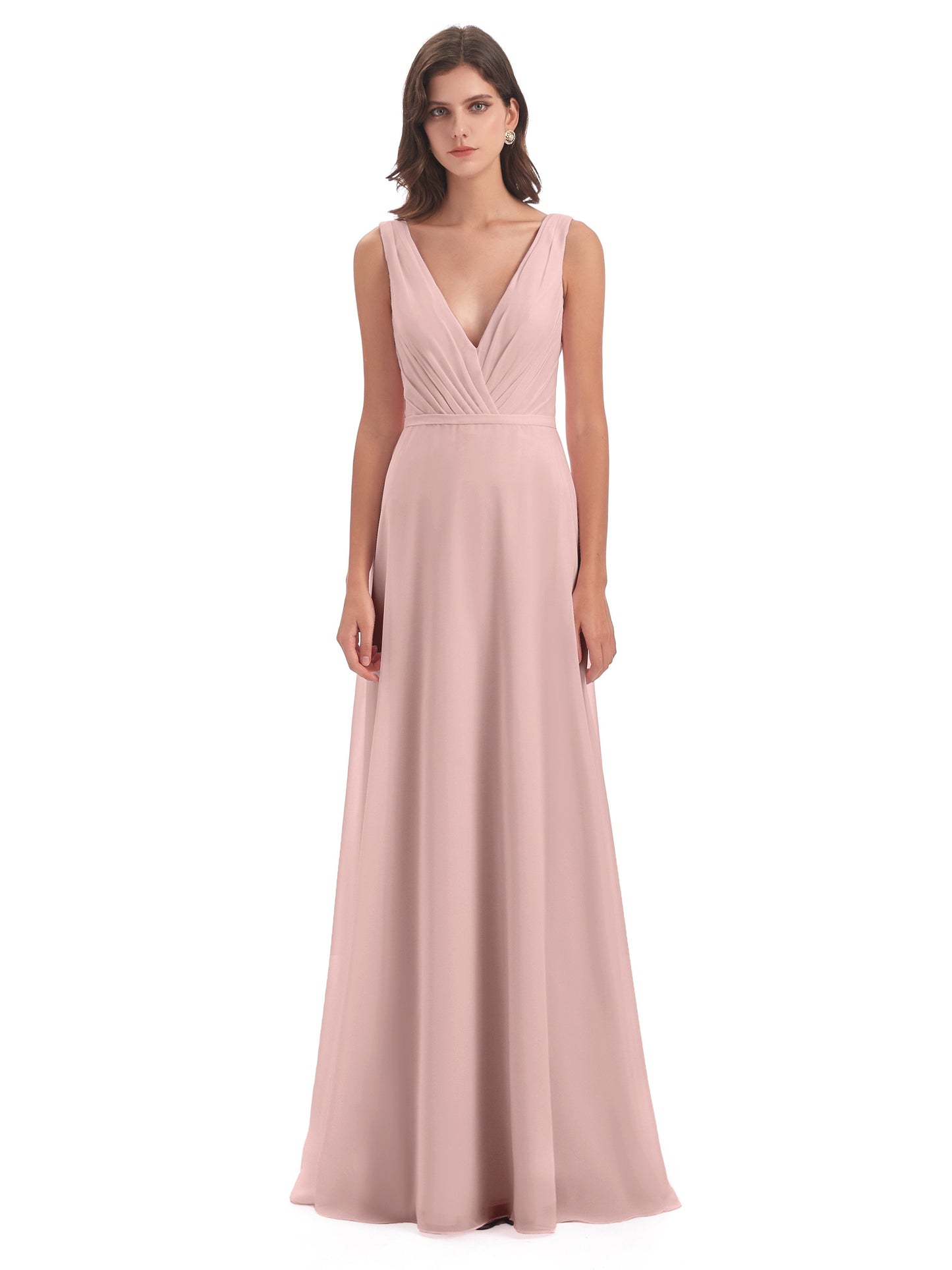 Kristina Sheath Floor Length V-Neck Chiffon Bridesmaid Dresses