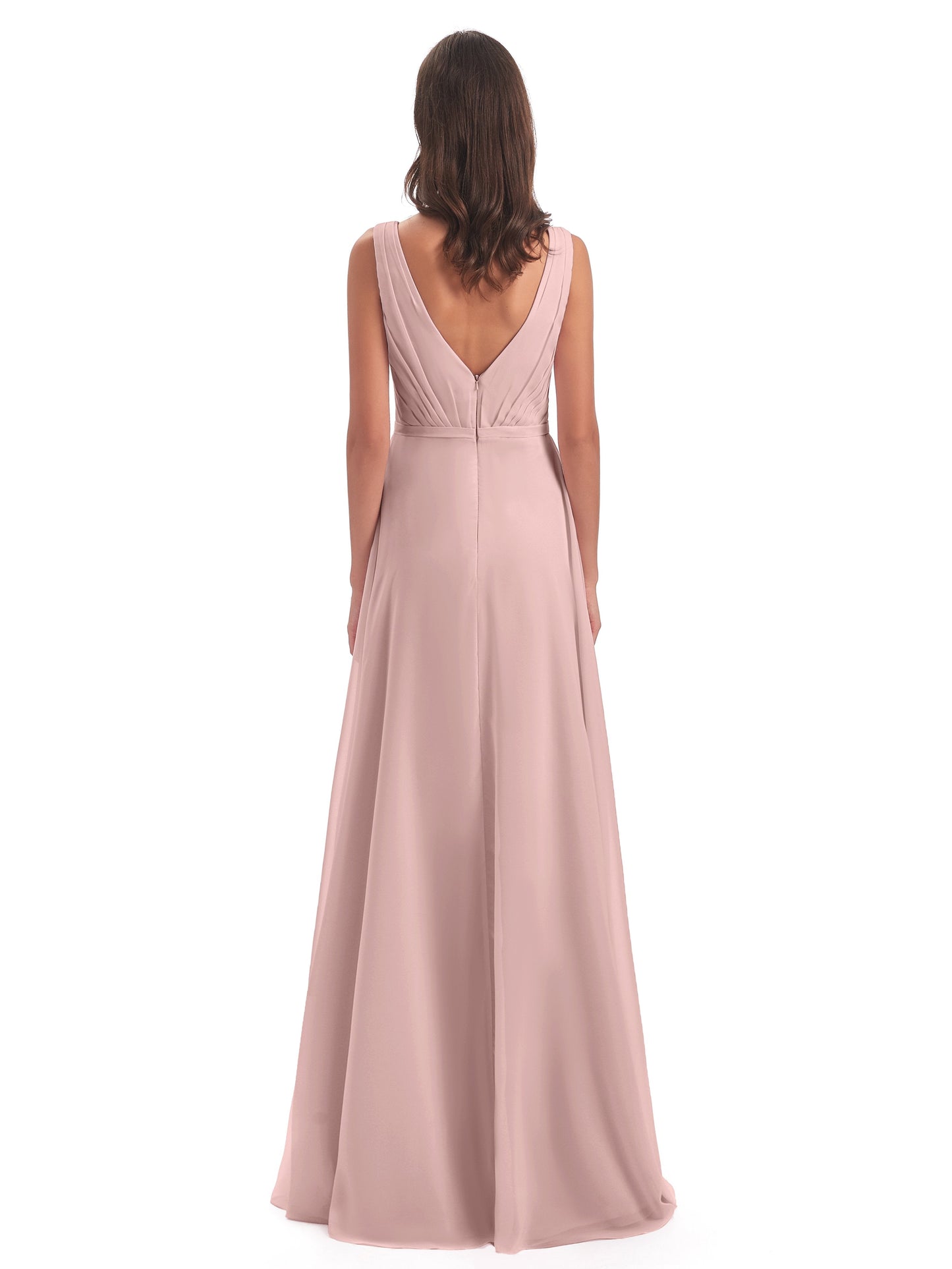 Kristina Sheath Floor Length V-Neck Chiffon Bridesmaid Dresses