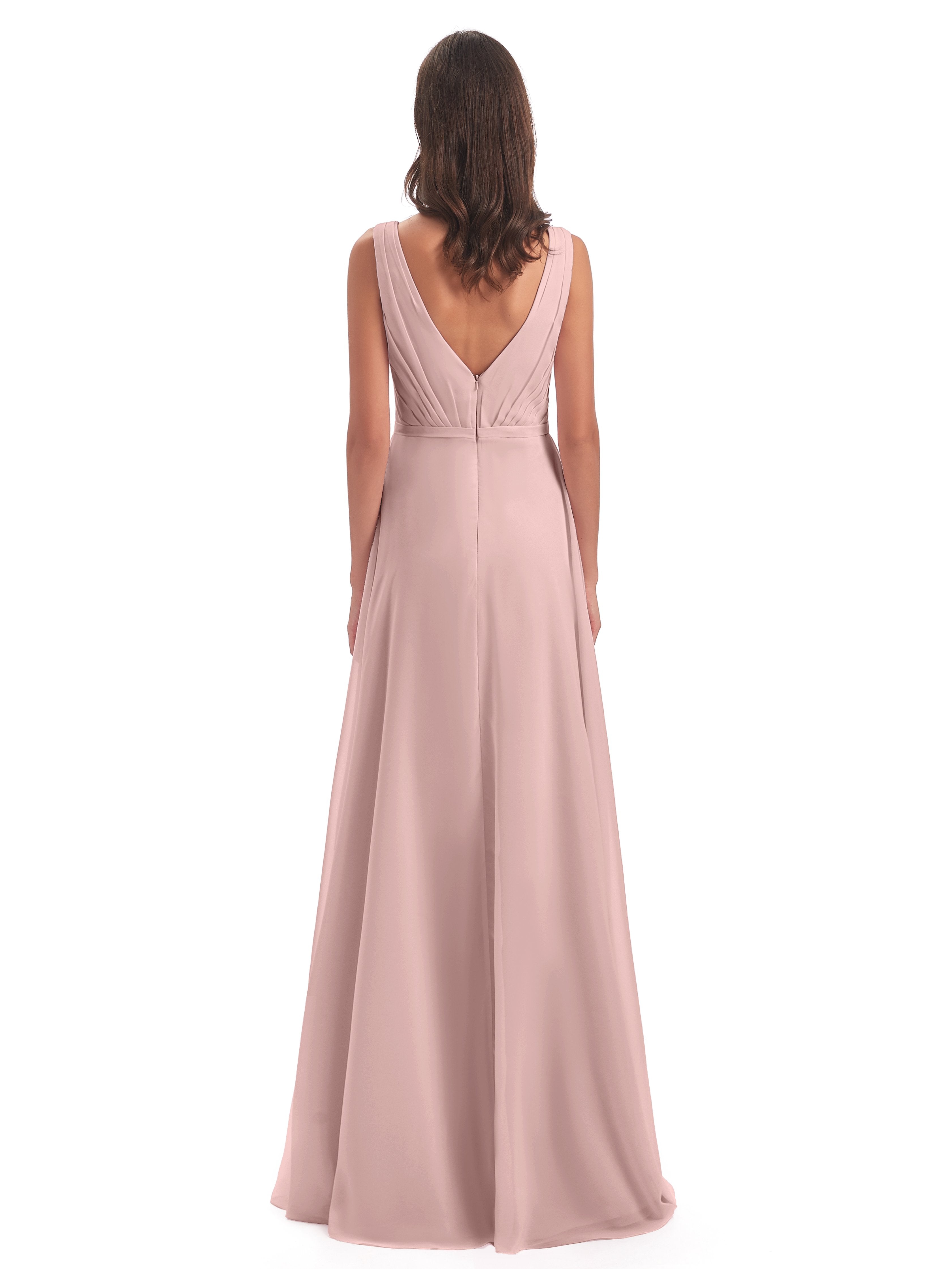 Kristina Sheath Floor Length V-Neck Chiffon Bridesmaid Dresses