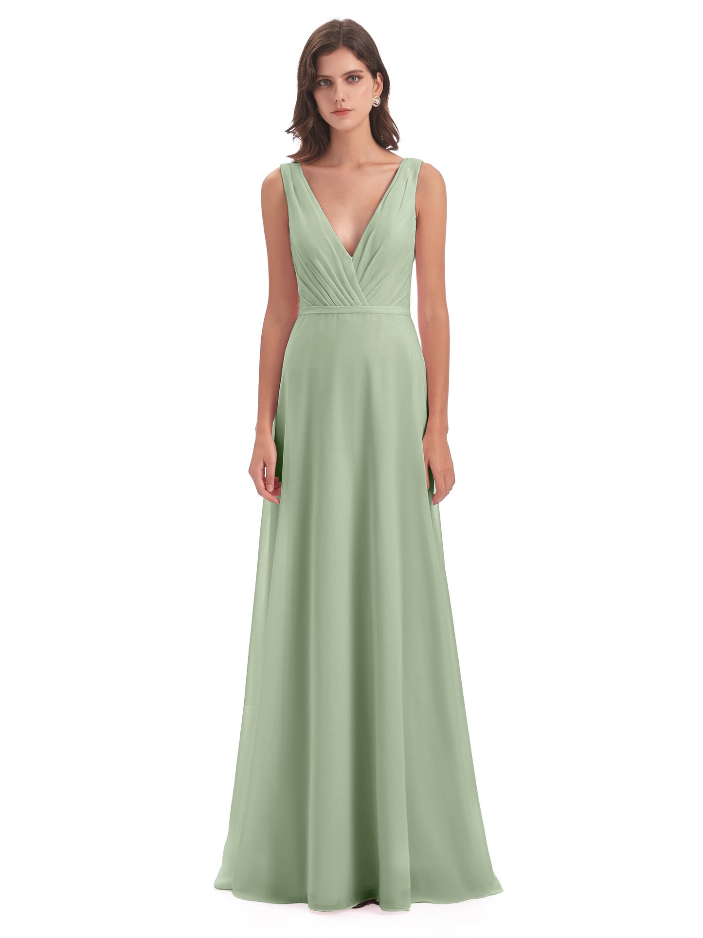 Kristina Sheath Floor Length V-Neck Chiffon Bridesmaid Dresses