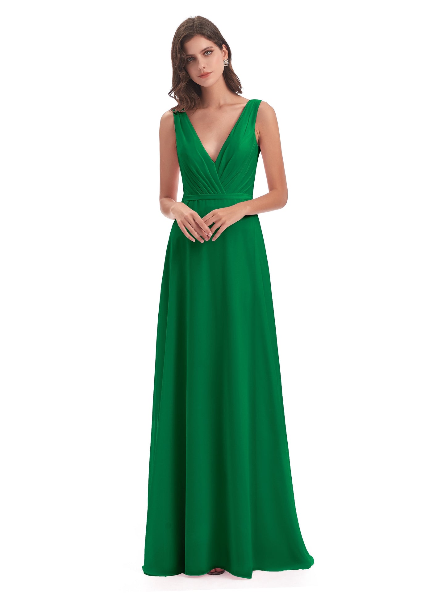 Kristina Sheath Floor Length V-Neck Chiffon Bridesmaid Dresses