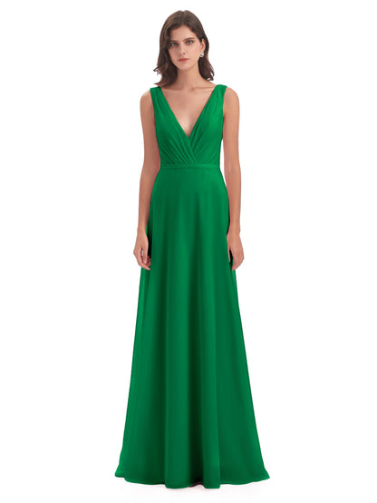 Kristina Sheath Floor Length V-Neck Chiffon Bridesmaid Dresses