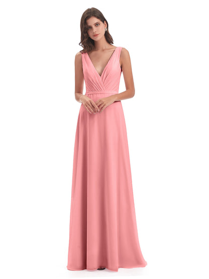 Kristina Sheath Floor Length V-Neck Chiffon Bridesmaid Dresses