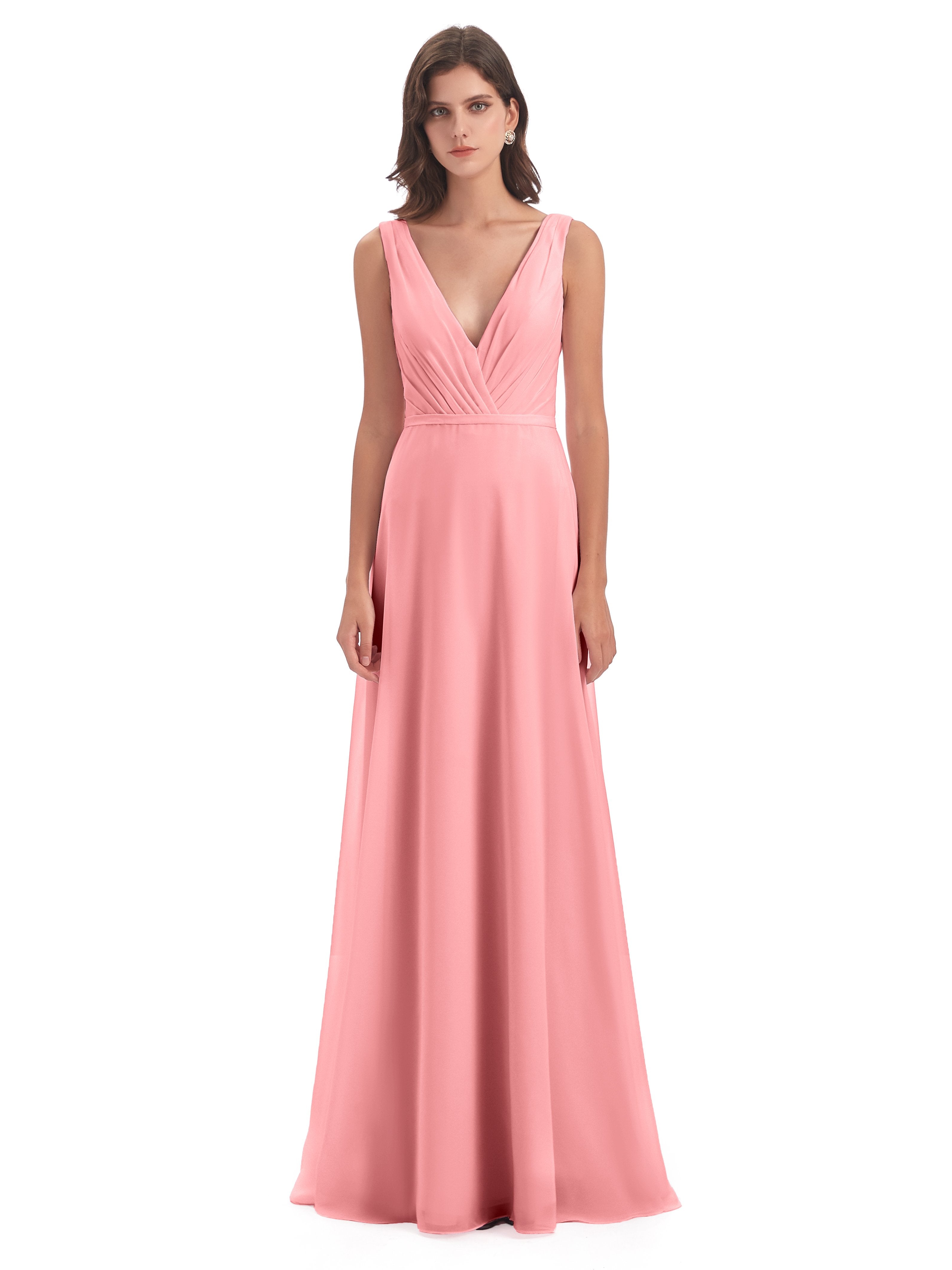 Kristina Sheath Floor Length V-Neck Chiffon Bridesmaid Dresses