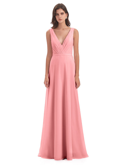 Kristina Sheath Floor Length V-Neck Chiffon Bridesmaid Dresses