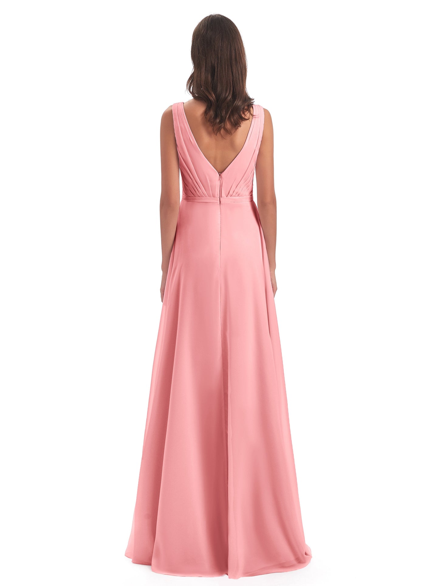Kristina Sheath Floor Length V-Neck Chiffon Bridesmaid Dresses