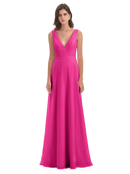 Kristina Sheath Floor Length V-Neck Chiffon Bridesmaid Dresses