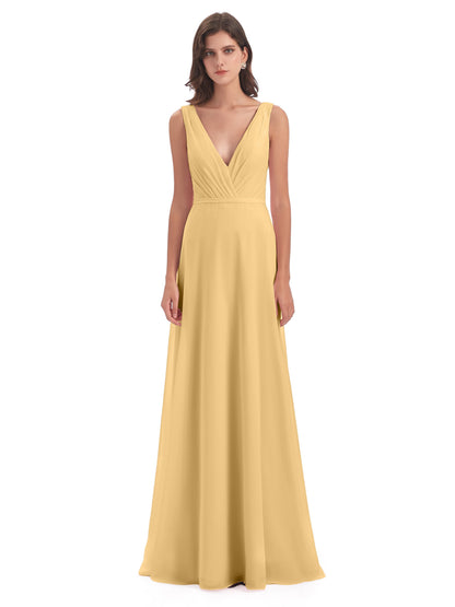Kristina Sheath Floor Length V-Neck Chiffon Bridesmaid Dresses