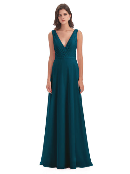 Kristina Sheath Floor Length V-Neck Chiffon Bridesmaid Dresses